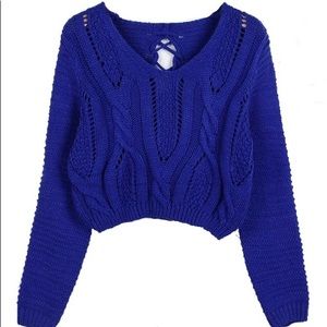 Blue “Pretty Guide” Long Sleeve Lace Up Crop Top